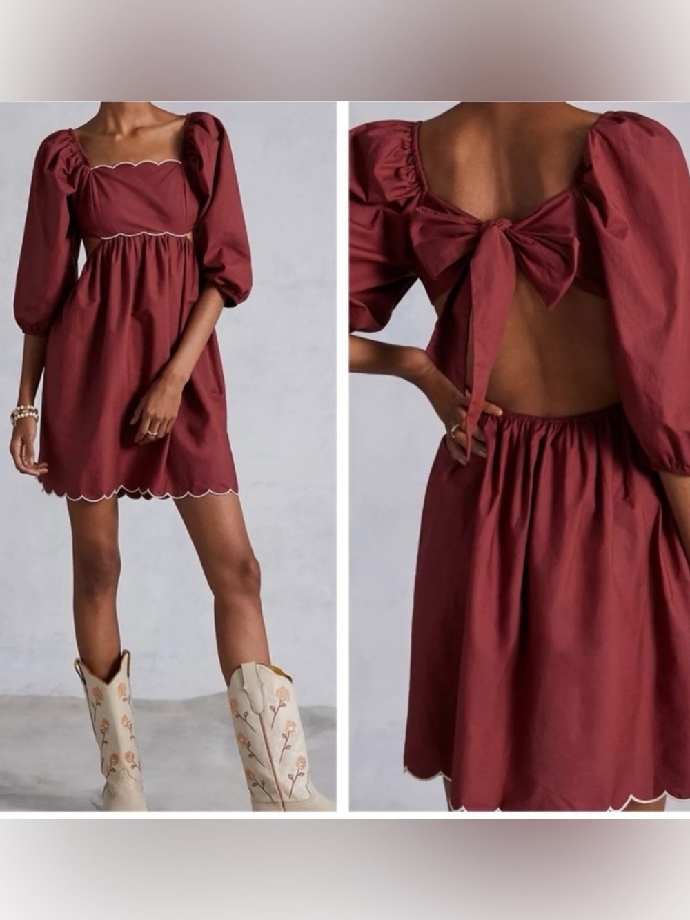 Anthropologie Forever That Girl Scallop Mini Dress with open back & bow small